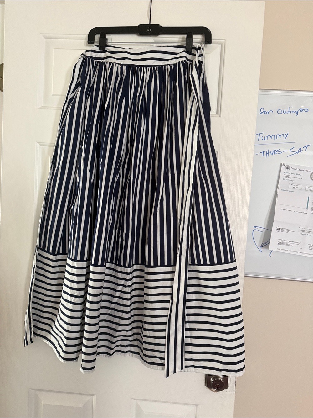 TCEC Navy and White Striped A-Line Midi Wrap Skirt